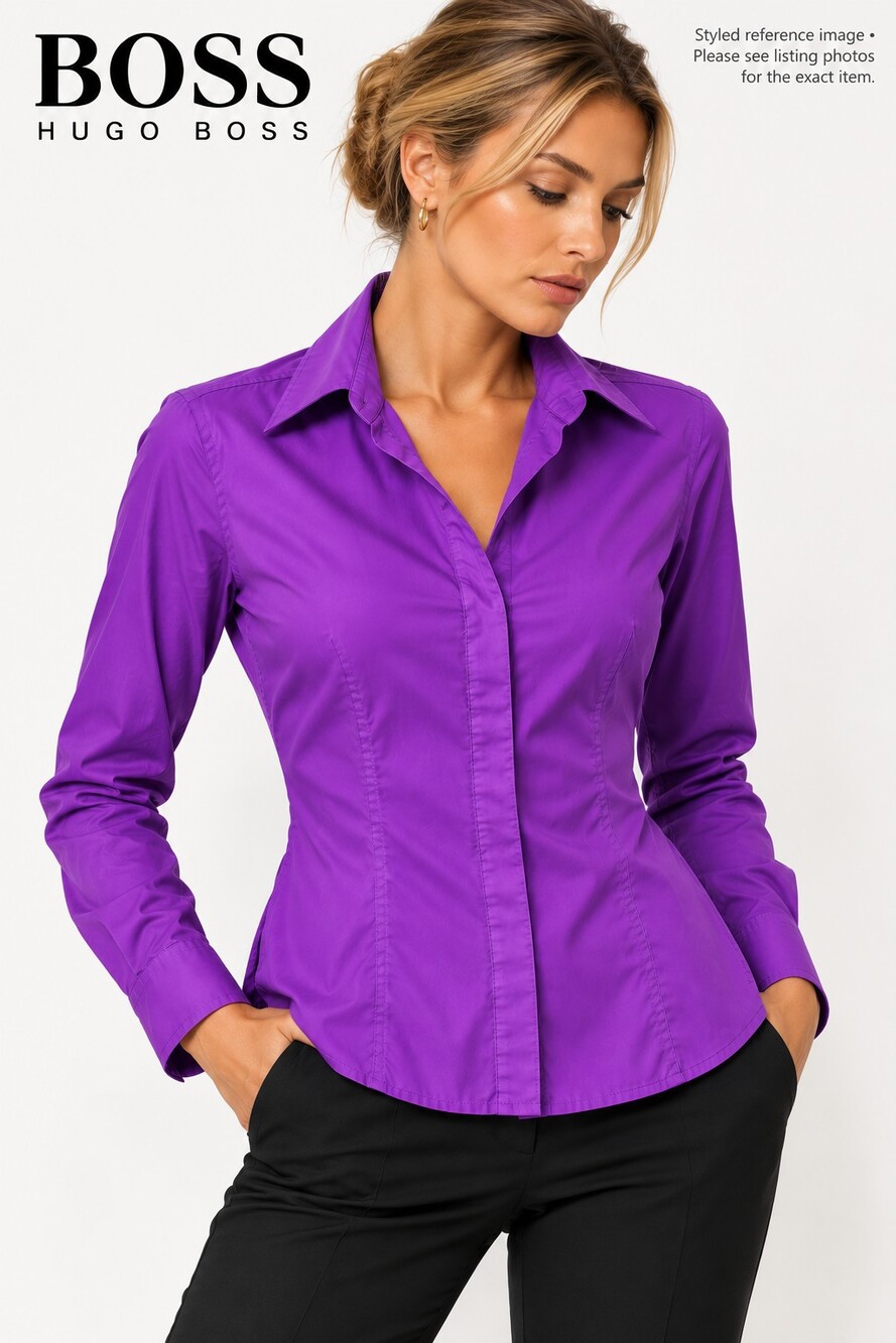 HUGO Boss Vivid Purple Bashina Tailored Side-Zip Blouse Retail $198, Like New